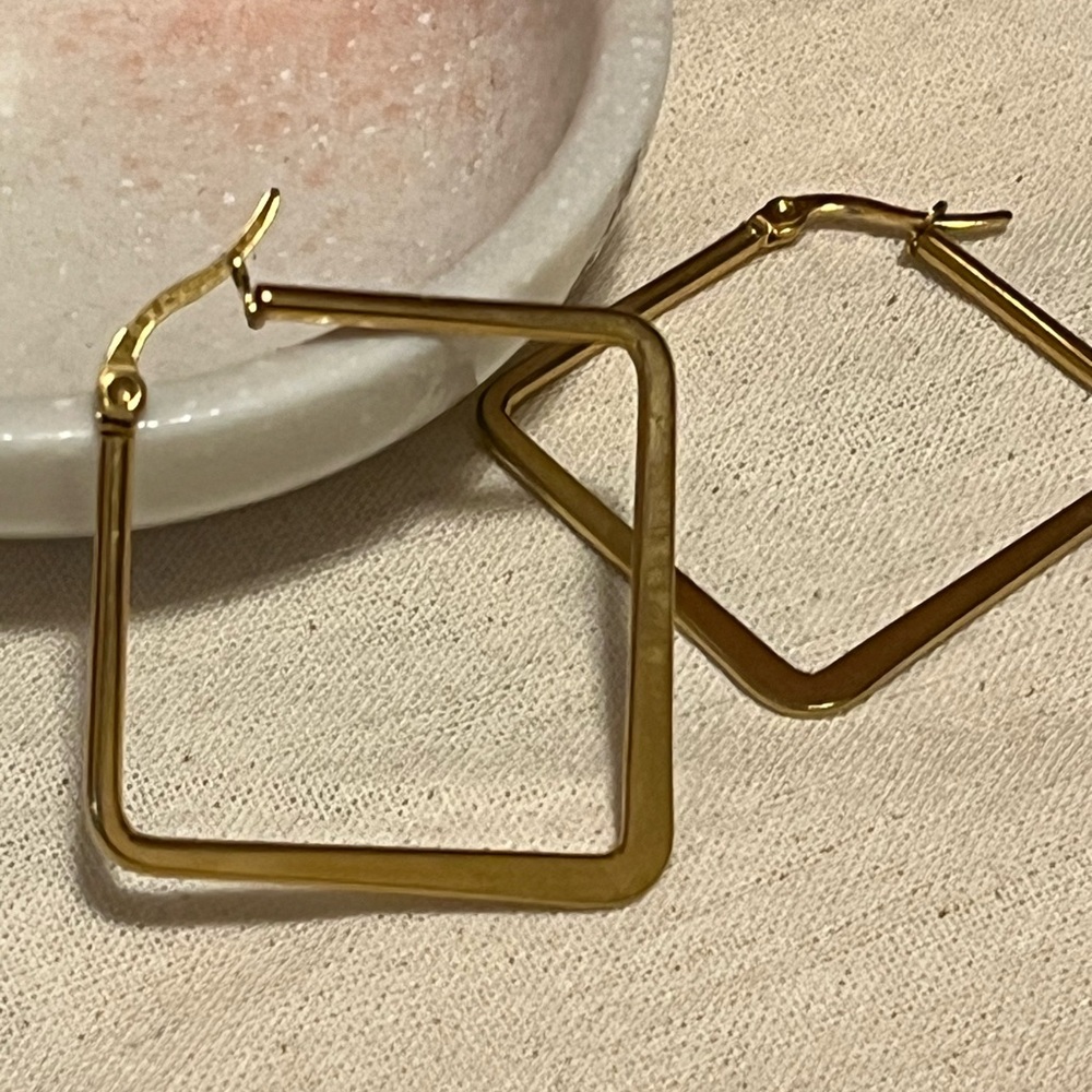 Gold-plated Brass Square Hoop Earrings